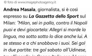 意甲知名媒体人：米兰应保持冷静，只有战胜那不勒斯才能回应那些质疑阿莱格里的人