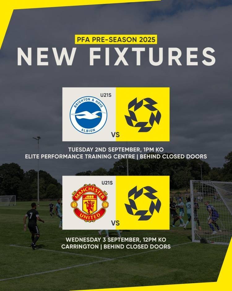 官方：PFA自由球员队将对阵布莱顿U21、曼联U21